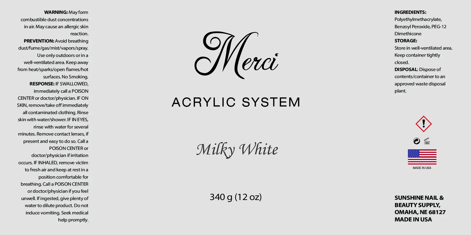 Merci Acrylic Powder - Milky White 12oz