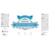 Label design for a 32 oz bottle of premium, non-yellowing BeBeauty Green Base Coat Stay-On nail treatment with intricate details, blue ribbons, and icons indicating product features.