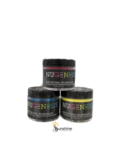 Three tins of NuGenesis 2oz Dipping Powder Large on a white background.