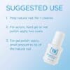 Instruction image for Young Nails Protein Bond 0.25oz: It recommends filing and cleaning the nails, applying two coats for acrylic or gel applications, and using a small amount on the tips of natural nails before applying gel polish.
