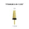 Image of the Cre8tion 5 in 1 Titanium Tungsten Bit 3/32" with product code 17648. The bit is gold-colored and has a textured, conical shape.
