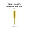 Cre8tion 2-Way Rounded Top Carbide Bit 3/32" Small Barrel, gold-colored and measuring 3/32 inches, features a small barrel and rounded top. Item number 17407.