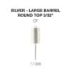 Image of a silver large barrel round top bit with a 3/32” size. Text reads "SILVER - LARGE BARREL ROUND TOP 3/32" CF" with the number 17386 below. This Cre8tion 2-Way Rounded Top Carbide Bit 3/32" Large Barrel is perfect for precision work and durability.
