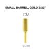 Image of a small gold-colored barrel nail drill bit, labeled "Cre8tion 2-Way Carbide Small Barrel Bit 3/32