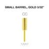 Image of a gold 3/32-inch small barrel bit with coarse cross-cut texture, identified by the label "CC" and product number "17017". This Cre8tion 2-Way Carbide Small Barrel Bit 3/32" offers precision and durability for professional results.