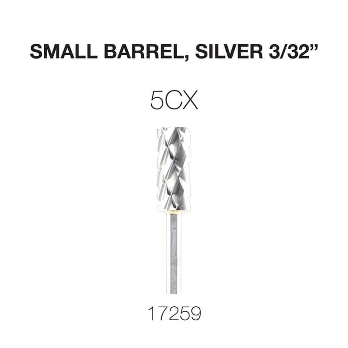 Image of a silver small barrel nail drill bit, labeled 3/32" with the code 5CX above and the number 17259 below. This precision tool is identified as the Cre8tion 2-Way Carbide Small Barrel Bit 3/32".