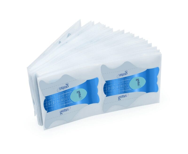 A stack of 100 Gelish Perfetto Custom Nail Forms Solid on a white background.
