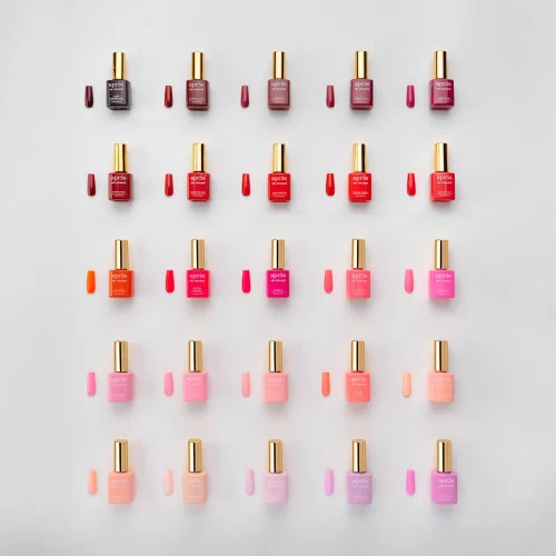 A variety of apres Gel Color 0.5oz nail polishes in different colors.
