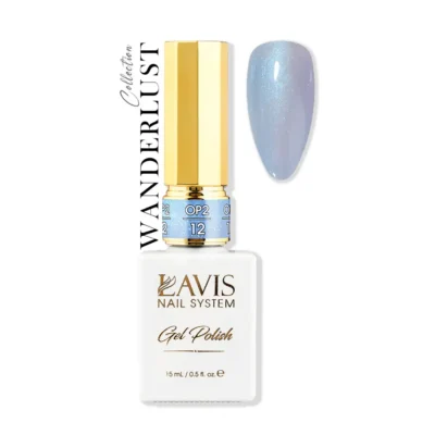 Lavis Gel Wanderlust Collection 0.5oz nail polish in a blue bottle.