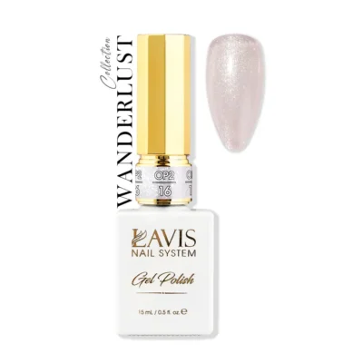 Lavis Gel Wanderlust Collection 0.5oz nail polish in white and gold.