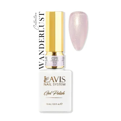 Lavis Gel Wanderlust Collection 0.5oz nail polish in a white bottle with a gold rim.