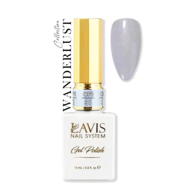 Lavis Gel Wanderlust Collection 0.5oz nail polish in a white bottle with a gold cap.