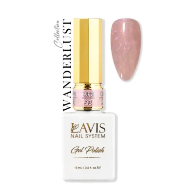 Lavis Gel Wanderlust Collection 0.5oz nail polish in pink and gold.