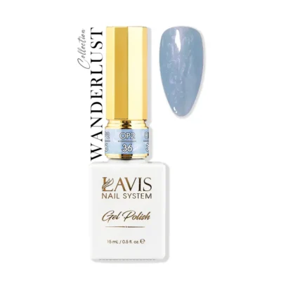 Lavis Gel Wanderlust Collection 0.5oz nail polish in a blue bottle.