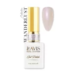 Lavis Gel Wanderlust Collection 0.5oz nail polish in white bottle with gold rim.