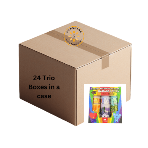24 Healing Therapy Lotion 4.5oz Trio Boxes (Healing Therapy Lotion 4.5oz Trio Box (24 Boxes/Cs)) in a case.