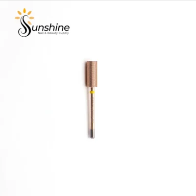 A KYE Premium Bit Small Barrel 5.35mm textured nail drill bit isolated on a white background with the sunshine nails & beauty supply logo above.
