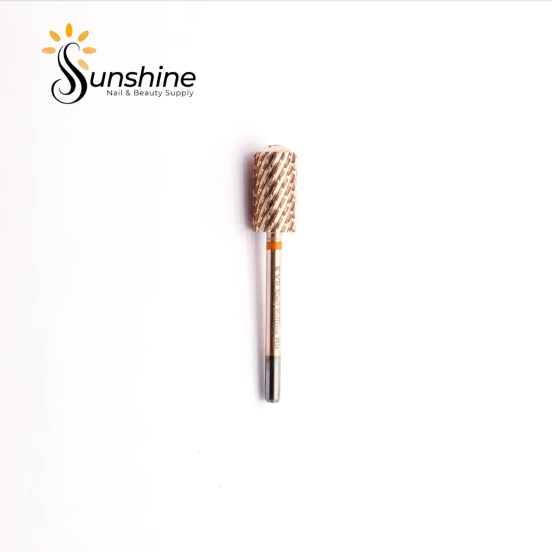 Carbide nail drill bit with KYE Premium Bit Large Barrel Smooth Safety Top 6.6mm on a plain background with the sunshine nails & beauty supply logo.