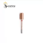 Gold-tone KYE Premium Bit Large Barrel Smooth Safety Top 6.6mm nail drill bit on a white background with "sunshine nails & beauty supply" logo above.