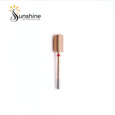 Gold-tone KYE Premium Bit Large Barrel Smooth Safety Top 6.6mm nail drill bit on a white background with "sunshine nails & beauty supply" logo above.