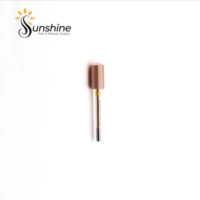 Gold-colored KYE Premium Bit Large Barrel Smooth Safety Top 6.6mm nail drill bit on a white background with a "sunshine nails & beauty supply" logo at the top.