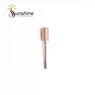 A KYE Premium Bit Small Barrel Smooth Safety Top 5.35mm carbide nail drill bit displayed on a white background with the logo of Sunshine Nails & Beauty Supply.