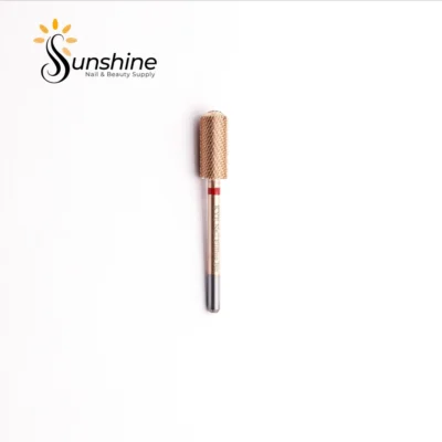 Gold-colored KYE Premium Bit Small Barrel Smooth Safety Top 5.35mm nail drill bit on a plain background with the sunshine nails & beauty supply logo at the top.