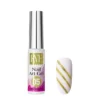 A bottle of "Nail Art Gel 05" is elegantly positioned next to a white nail swatch accented with gold glitter diagonal stripes, as part of the vibrant KYE Nail Art Gel Kit Box with 48 dazzling colors.