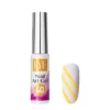 A bottle of the KYE Nail Art Gel number 40 is placed next to a sample nail adorned with diagonal yellow stripes on a white background, included in the KYE Nail Art Gel Kit Box with its 48 vibrant colors.