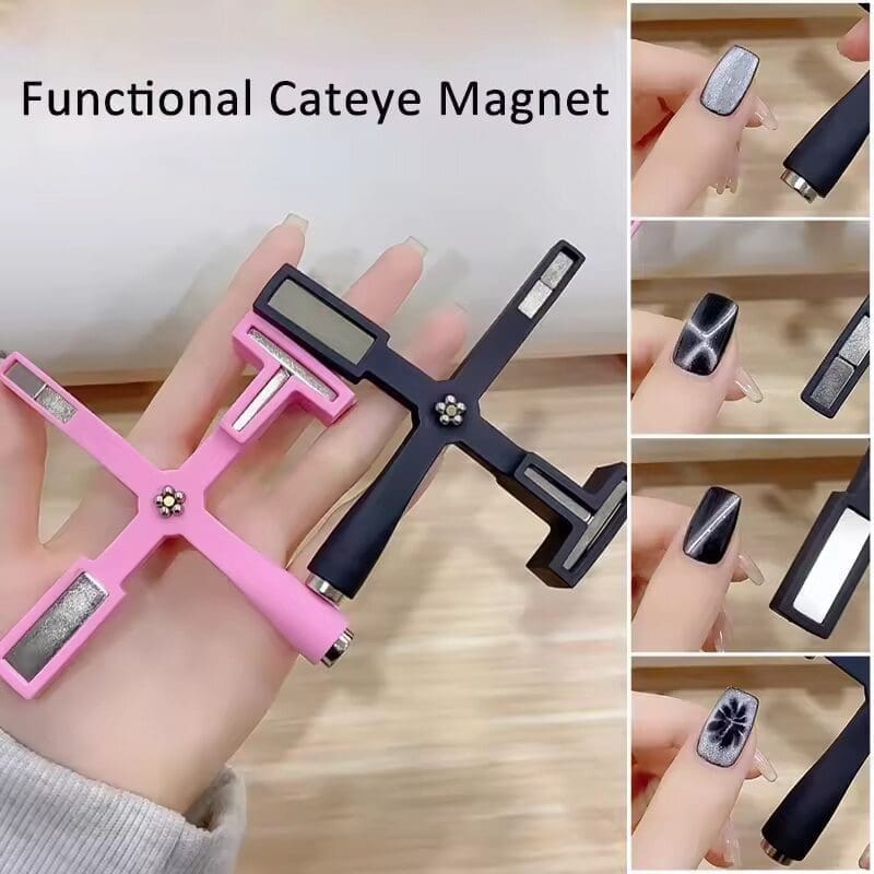 Demonstration of a Multifunctional Cat Eye Magnet Stick for nail art design.