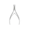 Stainless steel nail cuticle nipper on a white background.