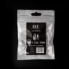 A sealed, transparent plastic package labeled "KYE Soft Gel Refill Tips - Medium Oval (50pcs/Bag)," with black and white printing and a barcode on the front.