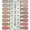 A dazzling presentation of DND DIVA Duo nail polish samples, showcasing an extensive variety of pink, nude, and neutral shades. Each Duo is carefully labeled with numbers and names for effortless selection.