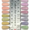 The DND DIVA Duo collection features a display of nail polish samples with 36 vibrant colors, ranging from muted pastels to vivid hues, each one carefully numbered and named. Positioned on a central strip labeled "Diva Colors for Everyone," this charming assortment is perfect for any occasion.