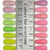 Discover the vibrant color palette of the DND DIVA Duo nail polish samples, featuring a variety of shades such as pink, green, and purple. Each sample is conveniently labeled with numbers for easy reference, perfect for the fashion-forward diva aiming for a standout look.