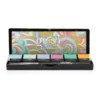 A Gelish Solid Cream Gel Polish 6pc Palette - Pretty Pastels set, featuring five bottles and a colorful, swirled design on the lid, all neatly arranged in a black protective case.