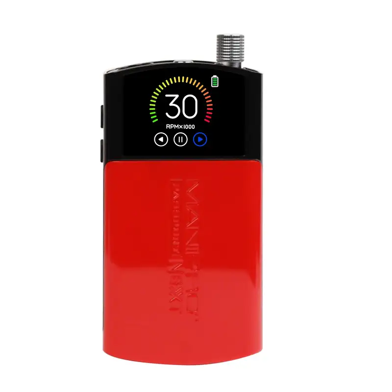 A red digital torque wrench displaying 30 RPM on its screen, with the ManiPro Passport Next Complete Black top section featuring control buttons and an LCD display.