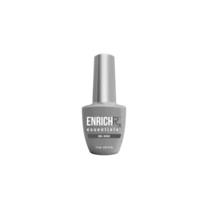 A bottle of Kupa ENRICHRx Essentials Gel Base Coat 0.57oz is showcased against a black background.