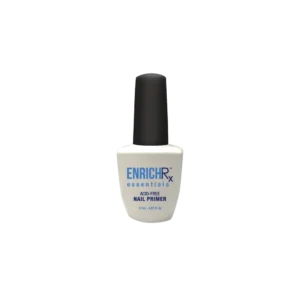 A 0.57oz bottle of Kupa ENRICHRx Essentials Acid-Free Nail Primer with a black cap is set against a white background.