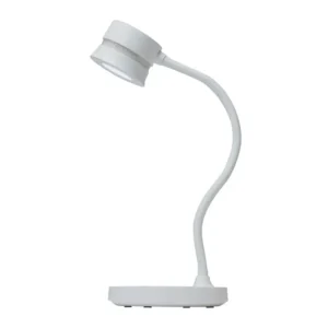 The Kupa DUET UV/LED/Desk Lamp - White boasts a contemporary design with a flexible, curved neck and a round base, making it ideal for precise task lighting.