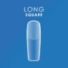 Illustration of a long, square-shaped, elongated nail design on a blue background, labeled "Long Square," featuring Kupa ENRICHRx Sof Gel Tips 550ct. SQUARE for added elegance.