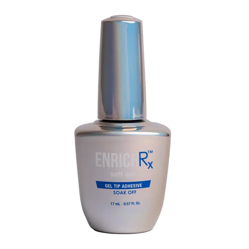 The Kupa ENRICHRx Soft Gel Tip Adhesive, 0.57 oz, labeled "soak off," provides dependable bonding for your nail art. This adhesive is crafted with precision by Kupa to ensure seamless application and effortless removal for a flawless finish.
