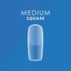 A medium square blue nail polish bottle stands elegantly on a blue background, reminiscent of the sleek design found in Kupa ENRICHRx Sof Gel Tips 550ct. SQUARE.