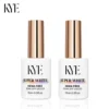 Two bottles of KYE Gel Non-Stick Matte Top 0.5oz (HEMA FREE) nail polish with gold caps are displayed against a white backdrop, showcasing a sleek matte finish.