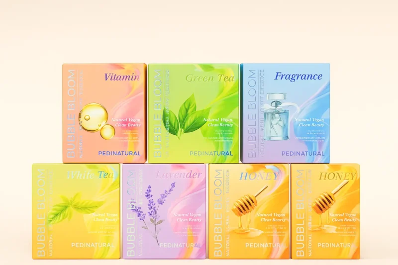 Pedinatural Bubble Bloom 5‑Step Spa Pedicure – 36 Pack (Vegan, Natural, 6 Scents)