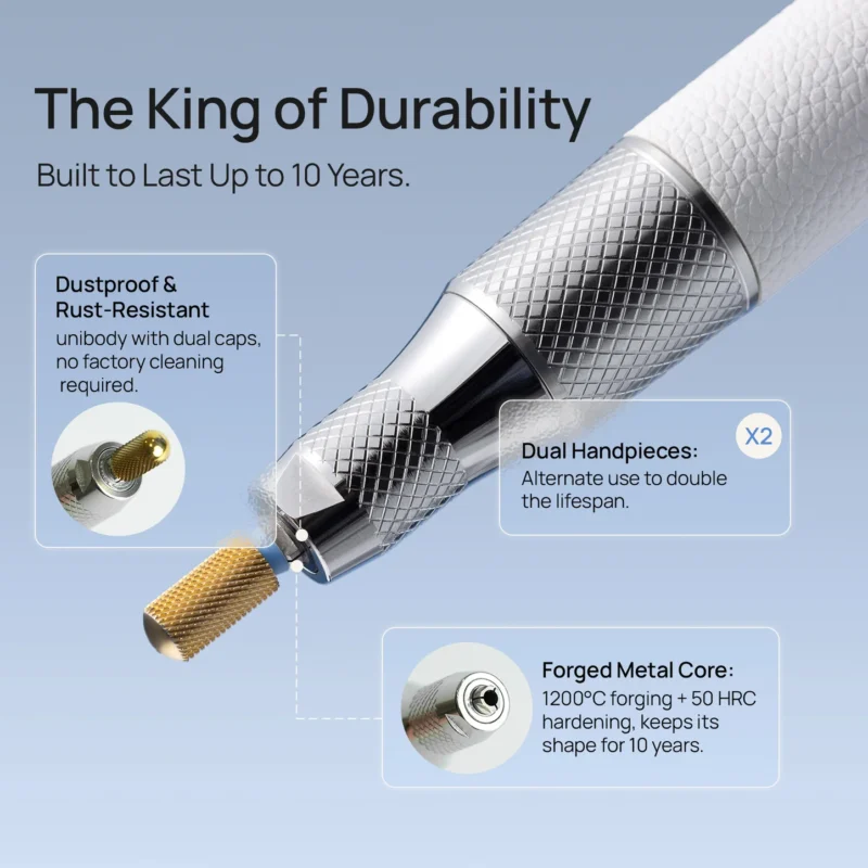 O Nail NailHealth Pro Max Smart Nail Drill – 50,000 RPM, Dual Handpiece, Cordless, White