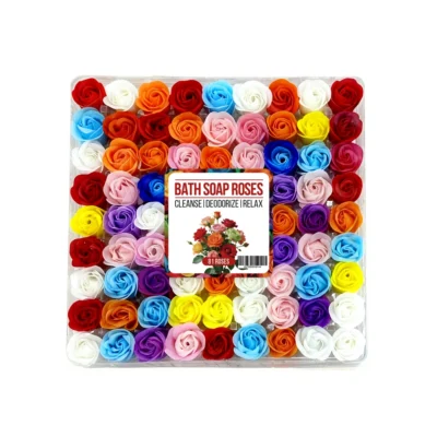 Organic Rose Bath Soap Flower Petals – 81pcs Box for Pedicure & Spa