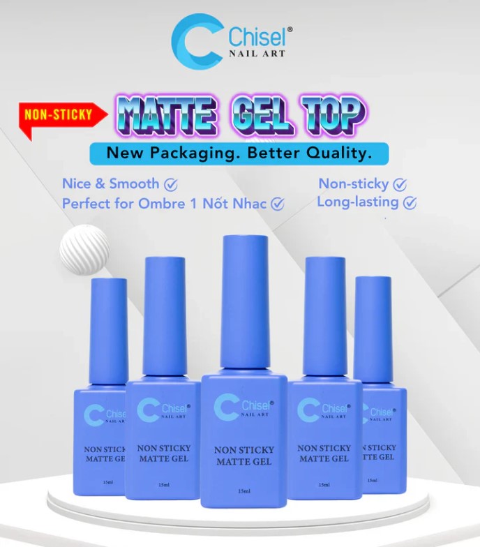 Chisel Non-Sticky Matte Gel Top Coat 0.5oz – Velvet Finish No-Wipe Top Gel